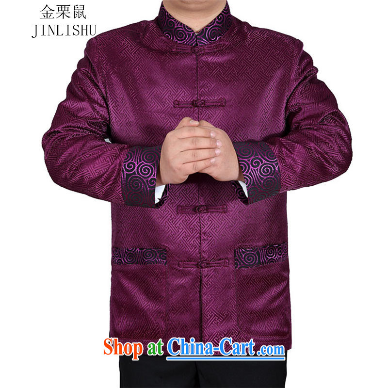 The chestnut mouse Chinese men's long-sleeved autumn New Men Tang jackets jacket, Purple XXXL
