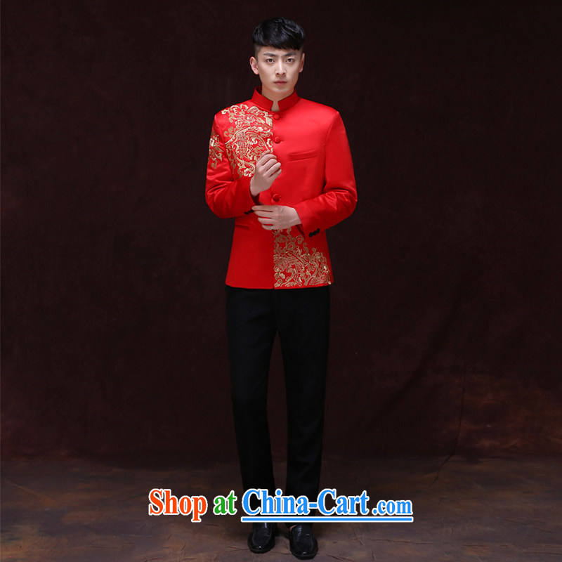 Miss CHOY So-yuk-Ki-su Wo service men's Chinese wedding groom's long-sleeved Sau Wo service men Chinese Generalissimo red wedding dress costumes hi New T-shirt, a S, Miss CHOY So-yuk-ki, shopping on the Internet