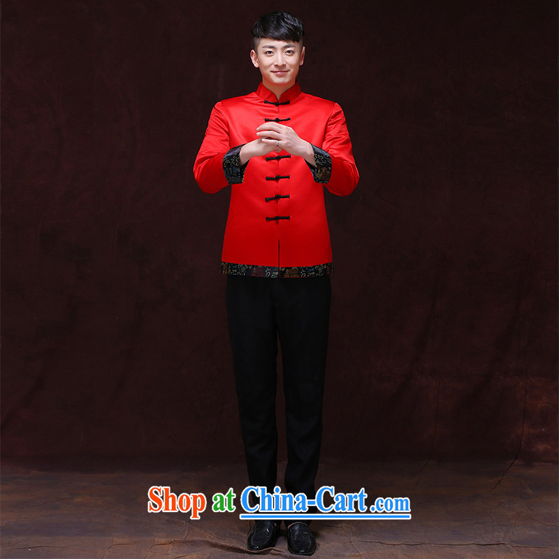 Miss CHOY So-yuk-Ki-su Wo service men's new Chinese wedding red married men and Chinese-su wo service smock dress the groom toast dress shirt a XL