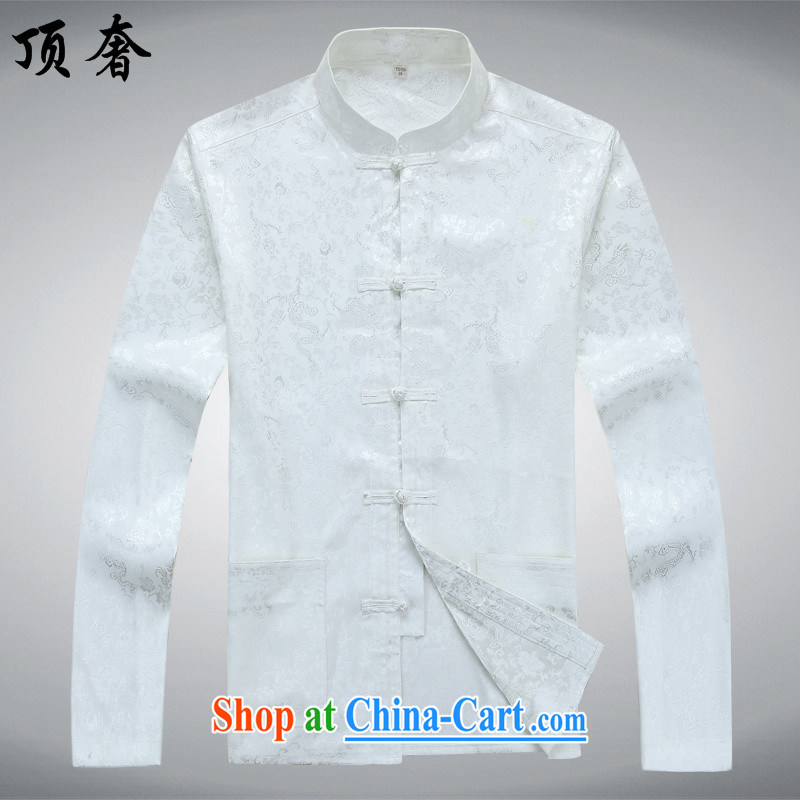 Top Luxury spring and summer, Chinese men's long-sleeved T-shirt men and older persons in Han-Chinese wind men's long-sleeved kit, for the charge-back relaxed version thin shirt men's 2562 white package 190/XXXL, top luxury, shopping on the Internet