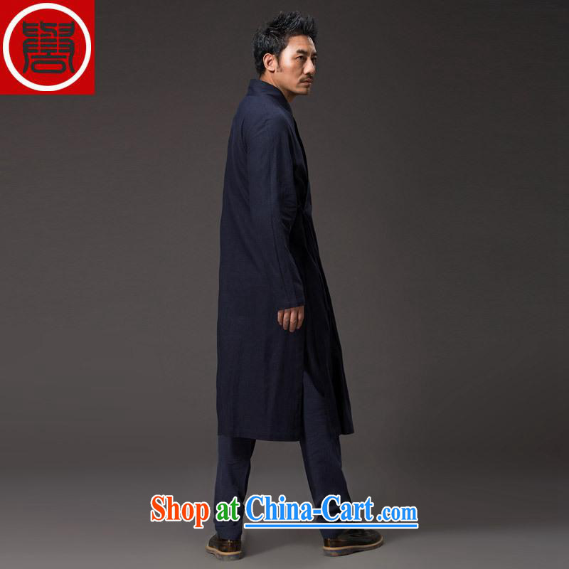 Internationally renowned Chinese wind men's long, Windbreaker cotton the SNF tea serving Chinese improved long-sleeved clothing, spiritual cynosure serving loose costumes costumes T-shirt and dark blue XL, internationally renowned (CHIYU), online shopping
