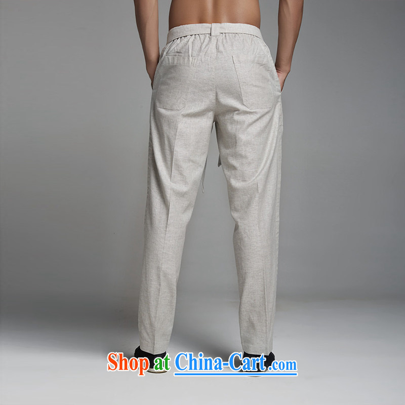 De-tong Kirin 2015 cotton Chinese autumn Elasticated waist trousers China wind pants men's short pants with stylish light gray 2 XL, wind, and shopping on the Internet