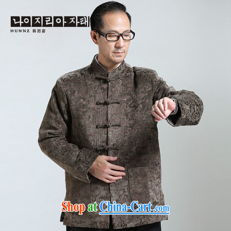 Products HANNIZI 2015 New Men's classical Chinese style Chinese elderly in long-sleeved sweater jacket Chinese male brown XL