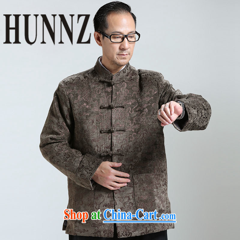 Products HUNNZ 2015 New Men's classical Chinese style Chinese elderly in long-sleeved sweater jacket Chinese male brown XXXXL, HUNNZ, shopping on the Internet