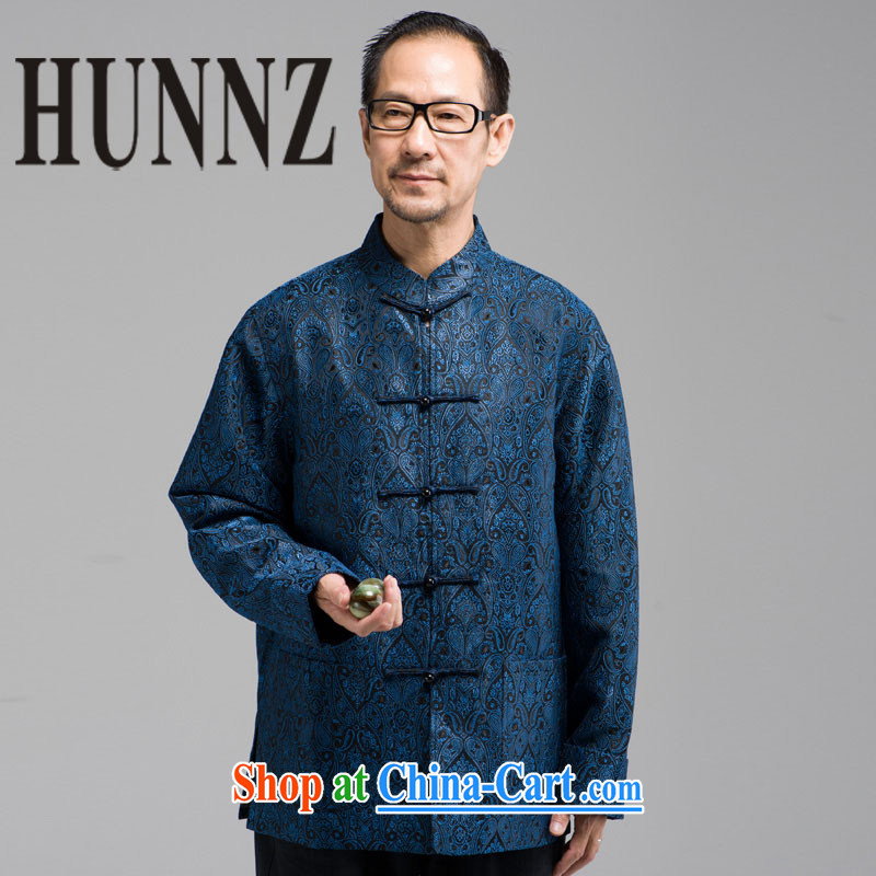 Products HUNNZ New Products classic embroidery Chinese Tang in older men, long-sleeved clothing jacket, for the buckle clothing and dark blue XXXXL, HUNNZ, and shopping on the Internet