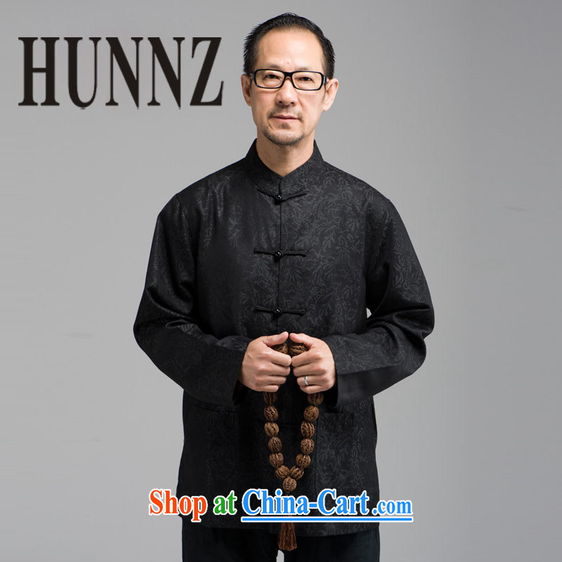 Name HUNNZ, older men long-sleeved-tie, for Chinese China wind stage with his father had black XXXXL, HUNNZ, shopping on the Internet