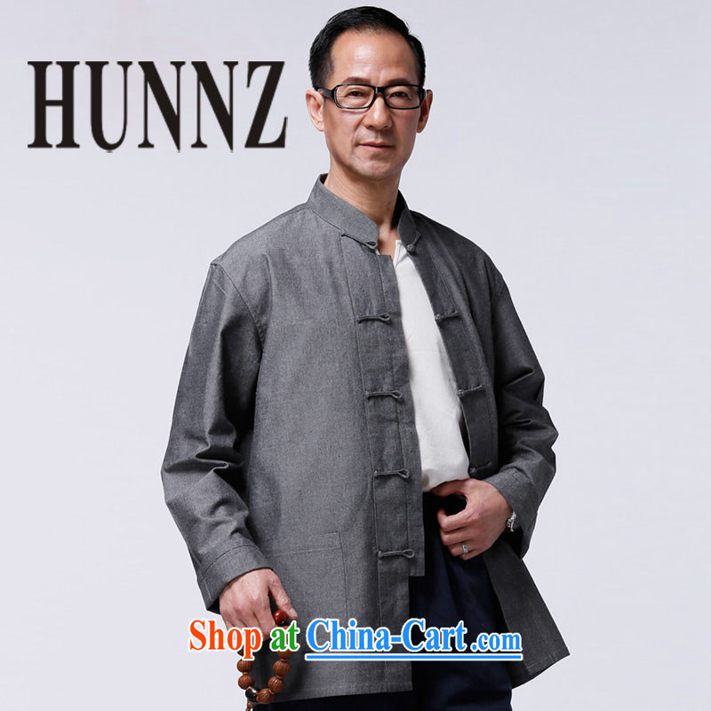Products HUNNZ Tang replace natural cotton the long-sleeved-tie up for Chinese father Father with pure color leisure jacket gray 190