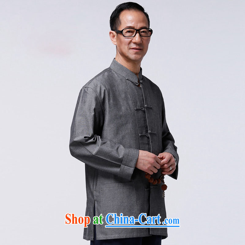 Products HUNNZ Tang replace natural cotton the long-sleeved-tie, for Chinese father Father with solid-colored leisure jacket gray 190, HUNNZ, shopping on the Internet