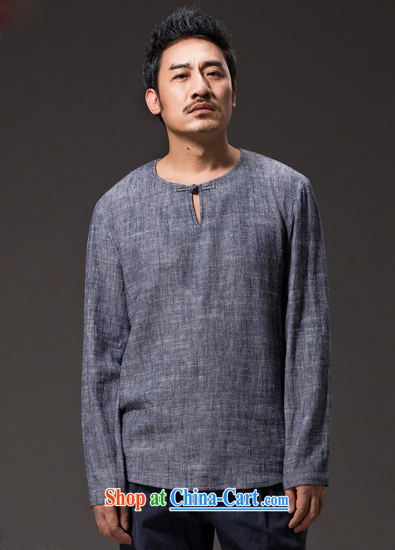 Products HANNIZI new natural linen men's Chinese Ethnic Wind classic elegance simple and plain-colored long-sleeved T-shirt gray XXXXL pictures, price, brand platters! Elections are good character, the national distribution, so why buy now enjoy more preferential! Health