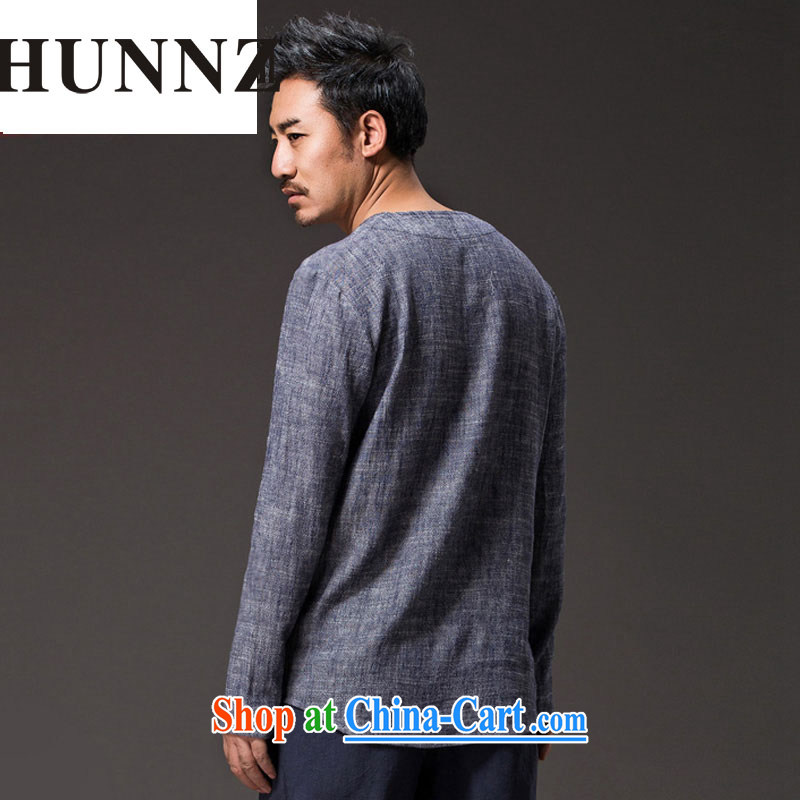 Products HUNNZ new natural linen men's Chinese Ethnic Wind classic elegance simple plain colored long-sleeved T-shirt gray XXXL, HUNNZ, shopping on the Internet