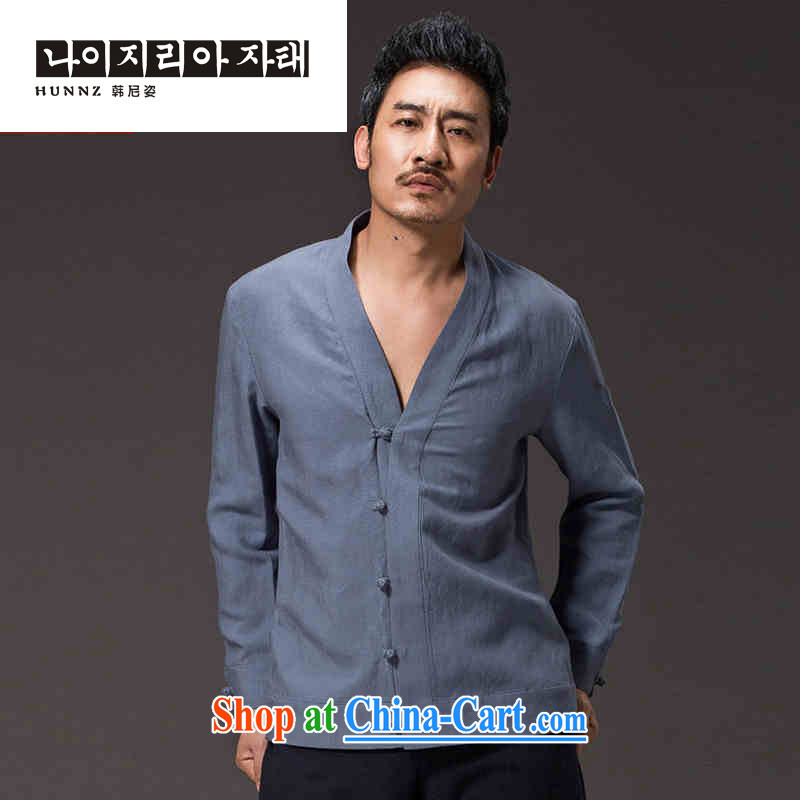 Products HANNIZI New China wind men's cynosure serving classic Chinese solid-colored long-sleeved cotton Ma Han-kung fu uniform jacket blue XXXXL, Korea, colorful (hannizi), shopping on the Internet