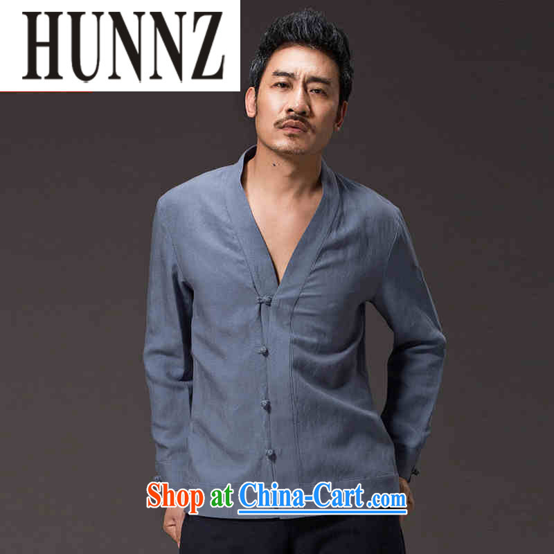 Products HUNNZ New China wind men's cynosure serving classic Chinese solid-colored long-sleeved cotton Ma Han-kung fu uniform jacket blue XXXXL