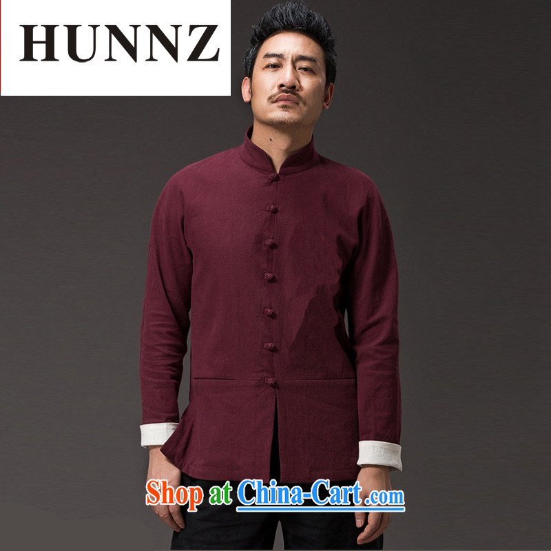 Products HUNNZ New solid color natural cotton the casual long-sleeved T-shirt classic kung fu uniform men and monks, men Tang with deep red XXXXL, HUNNZ, shopping on the Internet