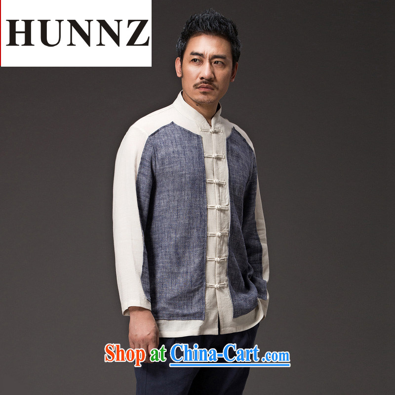 Products HUNNZ Chinese natural linen men Han-relaxed and stylish spell color Simple Chinese-tie men's gown gray XXXXL