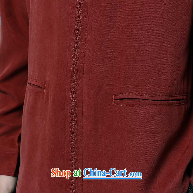 To Kowloon Tong on 2015 autumn New China wind men's day, long-sleeved T-shirt 15,585 dark red dark red 52 to Kowloon, shopping on the Internet