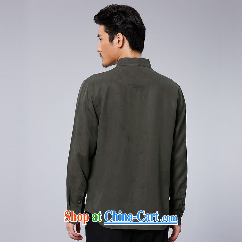 To Kowloon Tong on 2015 autumn New China wind men's day, long-sleeved T-shirt 15,588 dark gray dark gray 52 in Kowloon, and shopping on the Internet
