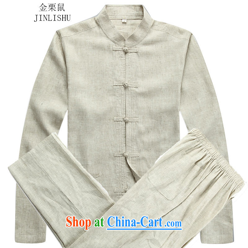 The chestnut mouse autumn new linen long-sleeved Tang is in the men's long-sleeved elderly men Tang replace Kit beige Kit XXL