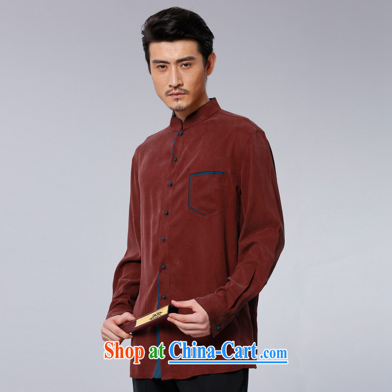To Kowloon Tong on 2015 autumn New China wind men's day, leisure long-sleeved T-shirt 15,587 dark red dark red 52 to Kowloon, shopping on the Internet