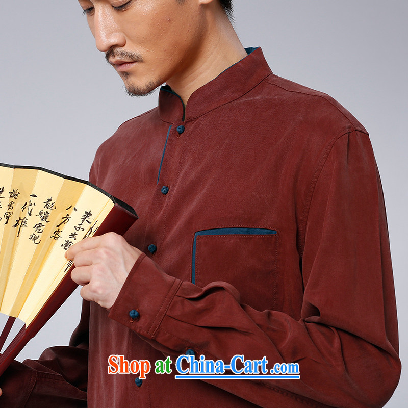To Kowloon Tong on 2015 autumn New China wind men's day, leisure long-sleeved T-shirt 15,587 dark red dark red 52 to Kowloon, shopping on the Internet