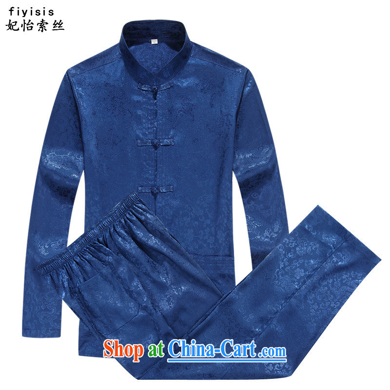 Princess SELINA CHOW _fiyisis_ Autumn older persons in men's long-sleeved Chinese men and Kit China wind Chinese leisure national service the code father Blue Kit 190