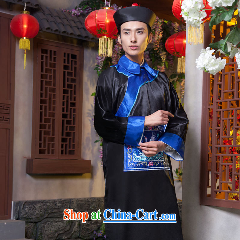 Time SYRIAN ARAB costumes clothing and fashion the Qing Dynasty eunuch zombie clothing 10,000 Halloween fashion show clothes bodyguards serving minister qing dynasty clothing dark blue adult, 160 - 175 CM, time, and shopping on the Internet