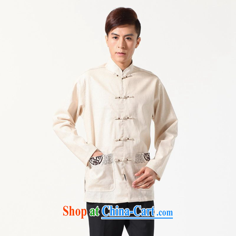 Miss Au King contributed long-sleeved Tang with Chinese improved smock the code and replace the collar embroidered cotton the Chinese shirt beige L, an Jing, and shopping on the Internet