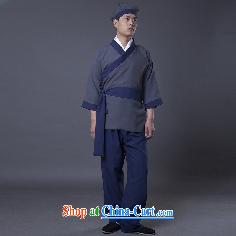 Time Syrian Arab men's costumes small 2 stage of bookish reserve servant Tea House hotel Han Dynasty civilian clothing ancient house, civilian clothing men and women show blue adult, 160 - 175 CM, time, and, on-line shopping