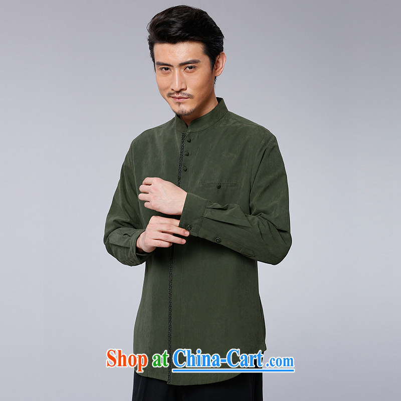 To Kowloon Tong with autumn, China wind men's casual long-sleeved T-shirt 14,575 dark green dark green 52 to Kowloon, shopping on the Internet