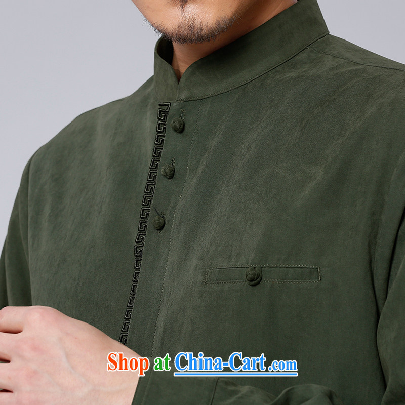 To Kowloon Tong with autumn, China wind men's casual long-sleeved T-shirt 14,575 dark green dark green 52 to Kowloon, shopping on the Internet