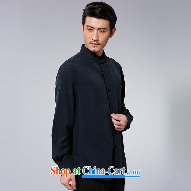 To Kowloon Chinese autumn 2015 New China wind men's day relaxing long-sleeved T-shirt 15,591 dark blue dark blue 52 to Kowloon, and shopping on the Internet