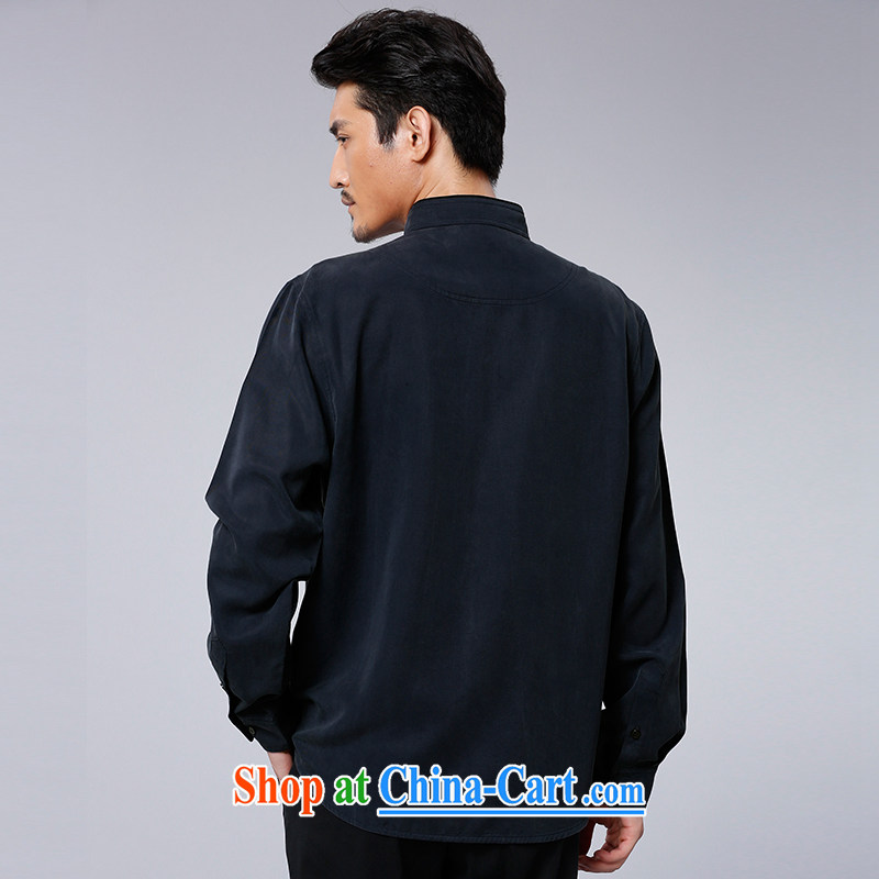 To Kowloon Chinese autumn 2015 New China wind men's day relaxing long-sleeved T-shirt 15,591 dark blue dark blue 52 to Kowloon, and shopping on the Internet