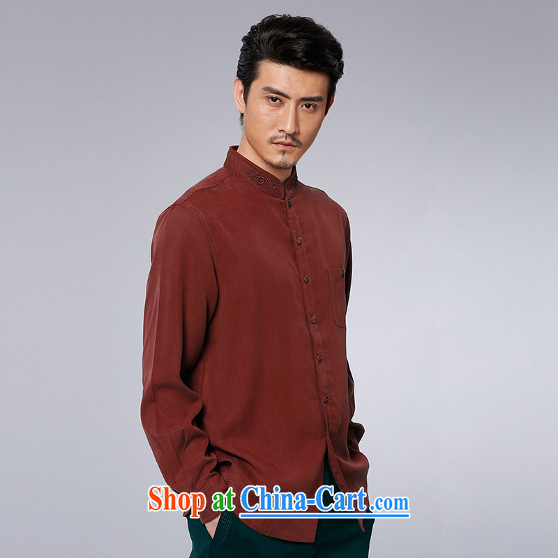 To Kowloon Tong on 2015 autumn New China wind men's day, long-sleeved casual shirt 15,592 dark red dark red 50 to Kowloon, shopping on the Internet