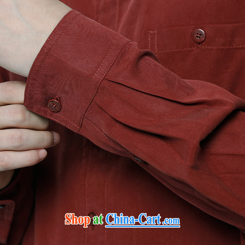 To Kowloon Tong on 2015 autumn New China wind men's day, long-sleeved casual shirt 15,592 dark red dark red 50 to Kowloon, shopping on the Internet