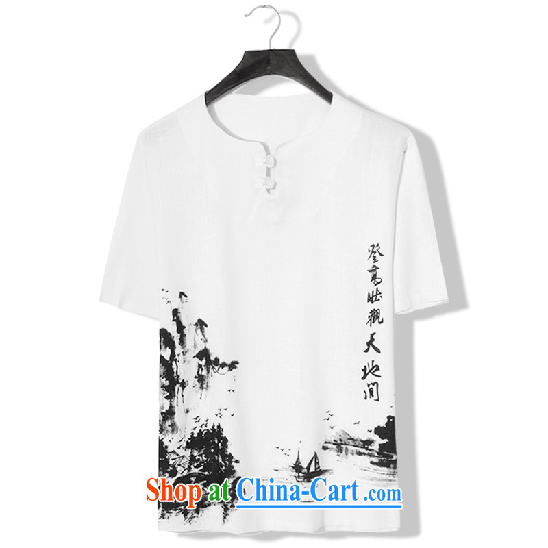 Where Kosovo 2015, Mr Rafael Hui, the man and a short-sleeved shirt and China wind antique Ethnic Wind personalized linen 5 cuff T shirts and white lotus 4 XL (180 - 190 ) jack, where Kosovo, Mr Rafael Hui, shopping on the Internet