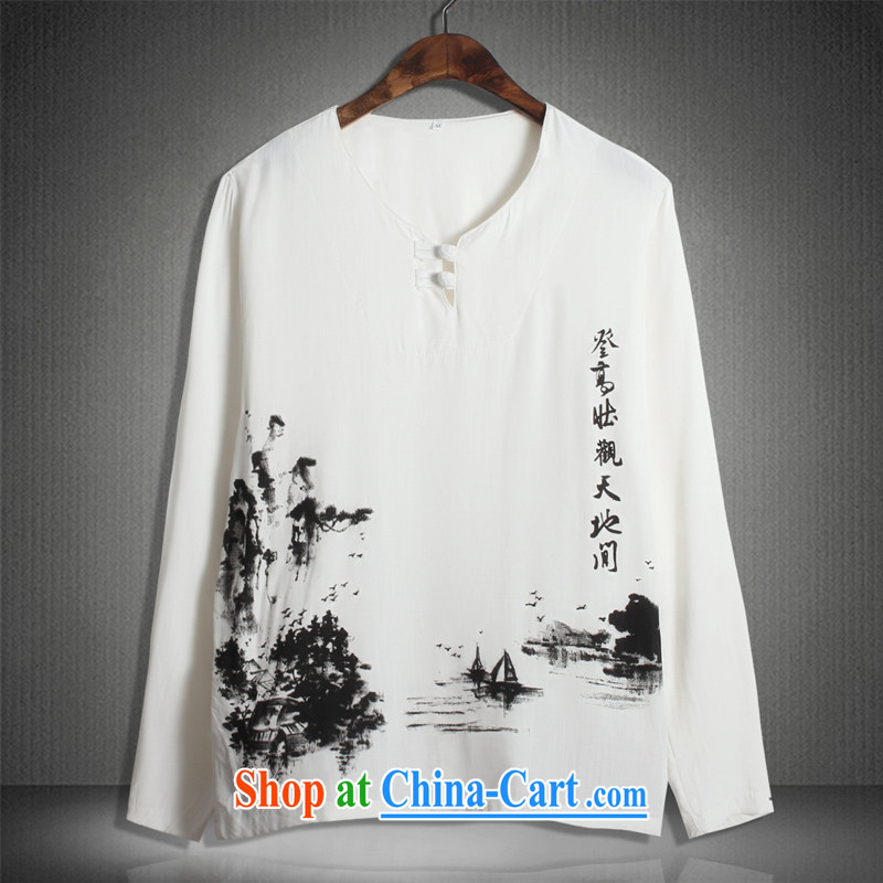 Where Kosovo Mr Rafael Hui 2015 cotton Ma China wind National wind Lotus Mountain stamp round-collar XL men's long-sleeved T-shirt male MY 02 Blue Mountains 5 XL (200 - 210 ) jack, where Kosovo, Mr Rafael Hui, shopping on the Internet