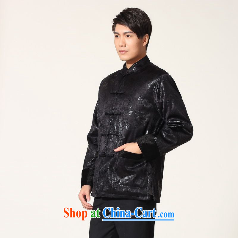 An Jing men's jacket water marten hairs tang on the lint-free cloth with Mr Henry TANG men's long-sleeved jacket Chinese Dragon Chinese T-shirt - B dark blue XXL, an Jing, shopping on the Internet