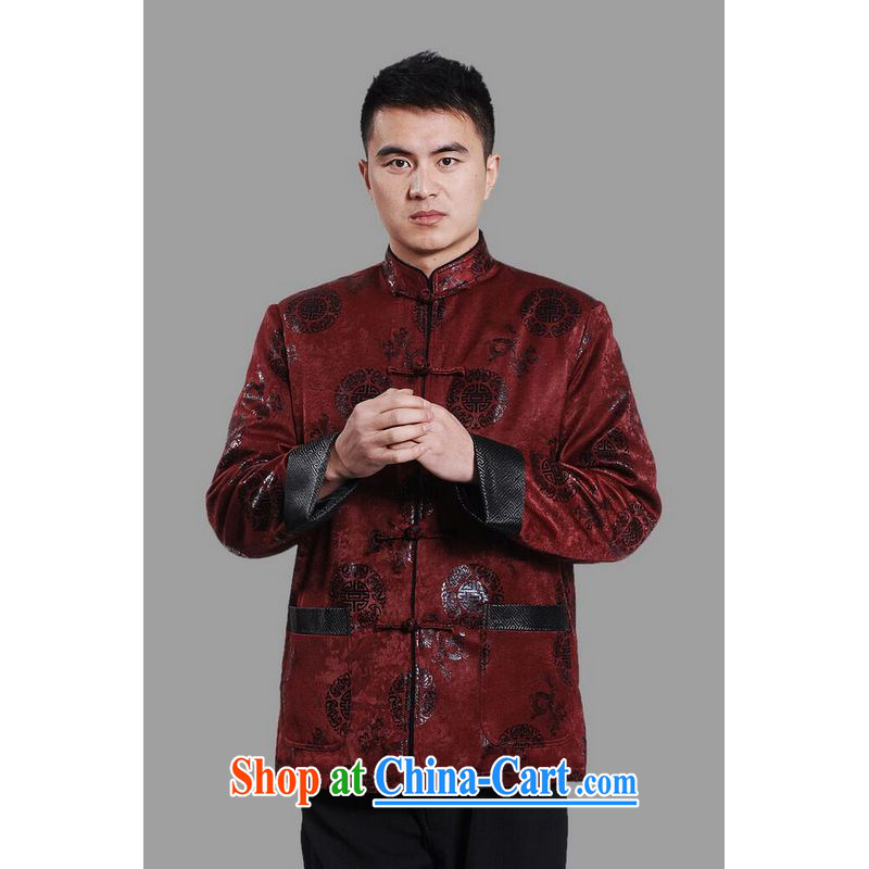 An Jing men's jacket water marten hairs Tang with the lint-free cloth Chinese men's long-sleeved jacket Chinese Dragon Chinese T-shirt dark red XXXL