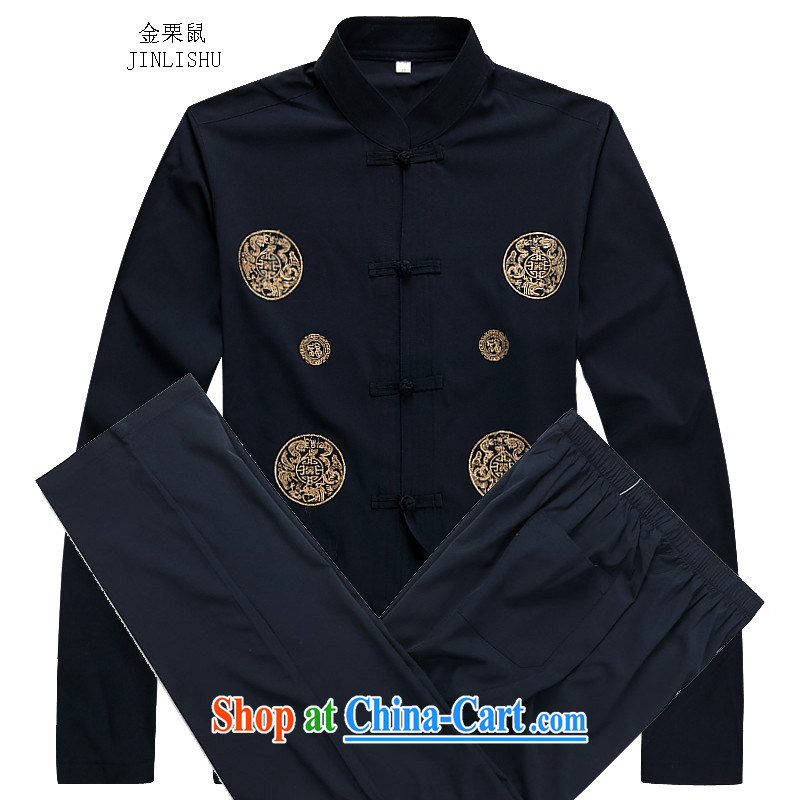 The chestnut mouse autumn New China wind Chinese men and long-sleeved Kit Chinese men's T-shirt Chinese male black XXL