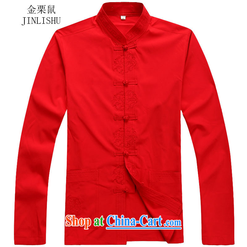 The poppy the Mouse autumn long-sleeved men's 2015 new hands-free ironing shirt long-sleeved Tang on the collar men Tang Red Kit XXXL, the chestnut mouse (JINLISHU), shopping on the Internet
