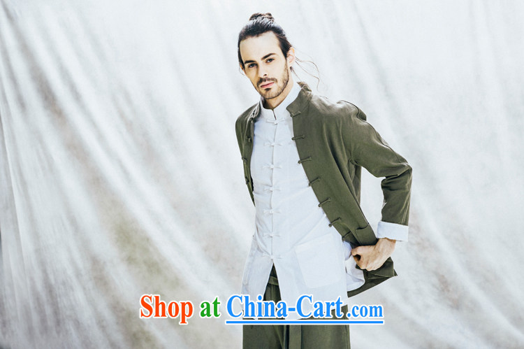 Fujing Qipai Tang original China wind national clothing linen men's long-sleeved Tang jackets autumn retro-tie men's T-shirt cotton the improved load green XL pictures, price, brand platters! Elections are good character, the national distribution, so why buy now enjoy more preferential! Health
