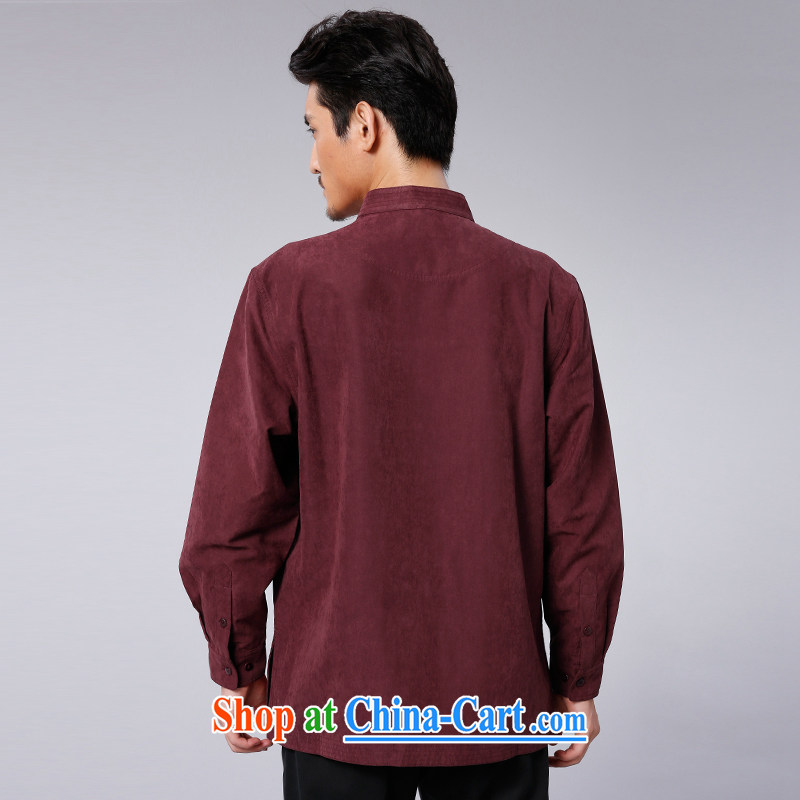 To Kowloon Tong with autumn and winter, China wind men's casual long-sleeved T-shirt 14,554 dark red dark red 52, to Kowloon, and shopping on the Internet