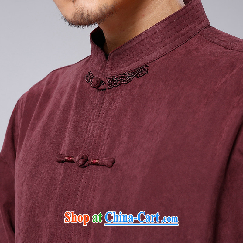 To Kowloon Tong with autumn and winter, China wind men's casual long-sleeved T-shirt 14,554 dark red dark red 52, to Kowloon, and shopping on the Internet