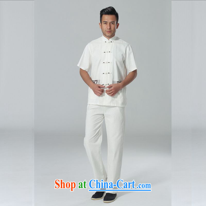 Miss Au King resulted in older Chinese men and summer wear, cotton for the Chinese Tai Chi uniforms men's short-sleeve packaged the code men's kung fu Kit white XXXL, an Jing, and shopping on the Internet