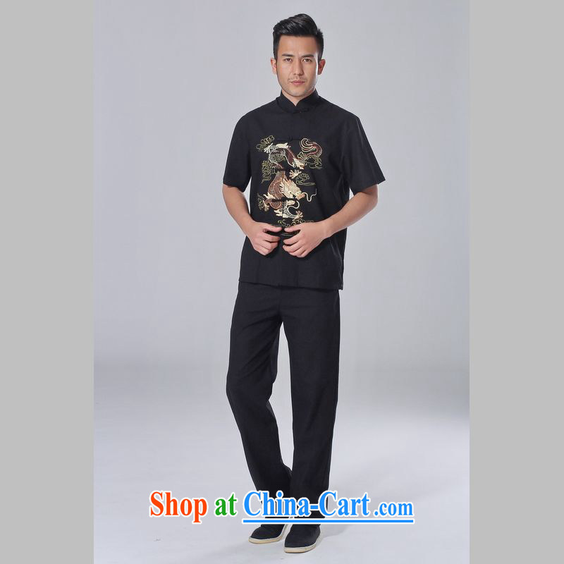 Miss Au King resulted in older Chinese men and summer wear, cotton for the Chinese Tai Chi uniforms men's short-sleeve packaged the code men's kung fu Kit black XXL, an Jing, and shopping on the Internet