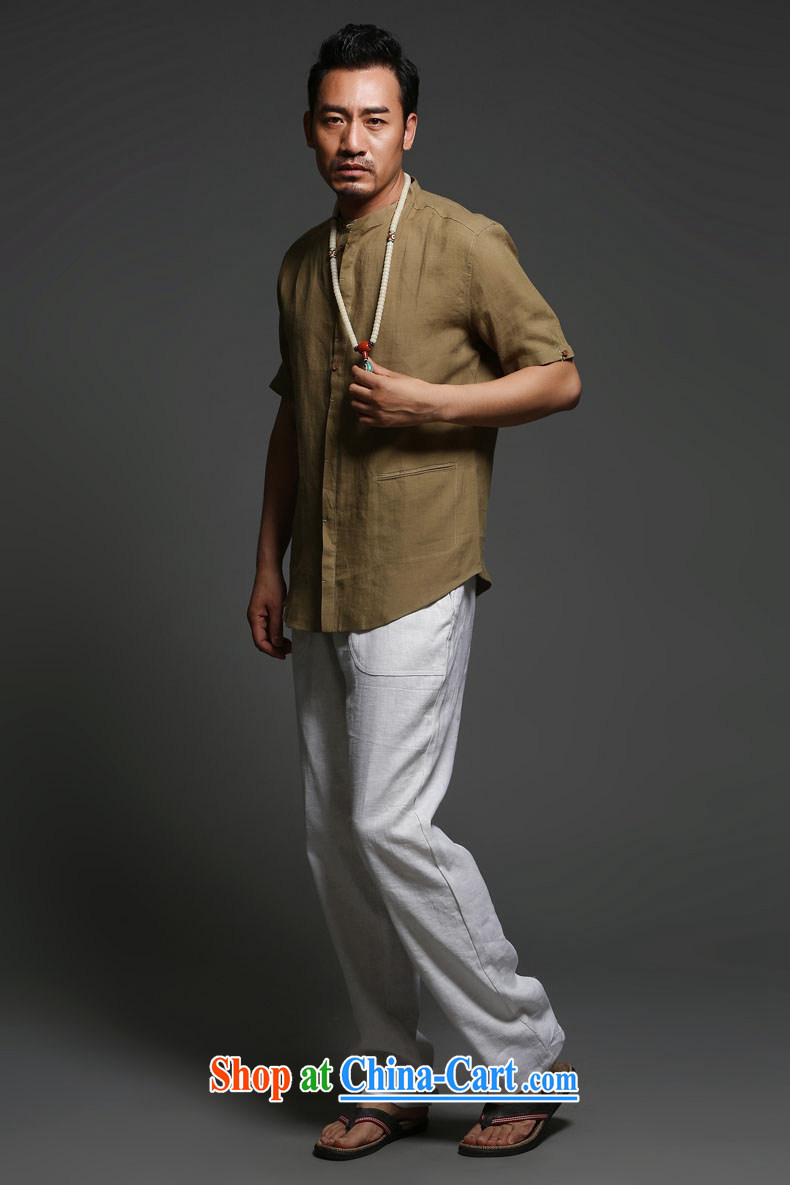 Internationally renowned Chinese new, men's linen shirt Chinese male cotton mA short-sleeved shirts and stylish, for leisure 2015 summer wear plain colored half sleeve beige 190 pictures, price, brand platters! Elections are good character, the national distribution, so why buy now enjoy more preferential! Health