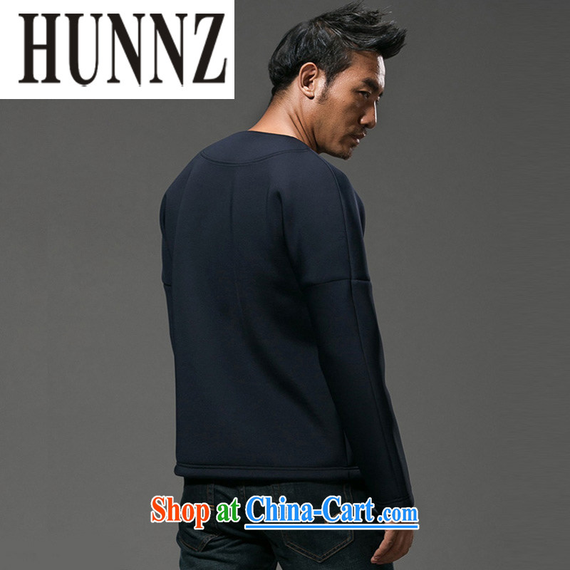 Products HUNNZ China wind men's long-sleeved T-shirt stylish and improved Chinese V collar male and Chinese men and the tie and dark blue XXXL, HUNNZ, shopping on the Internet