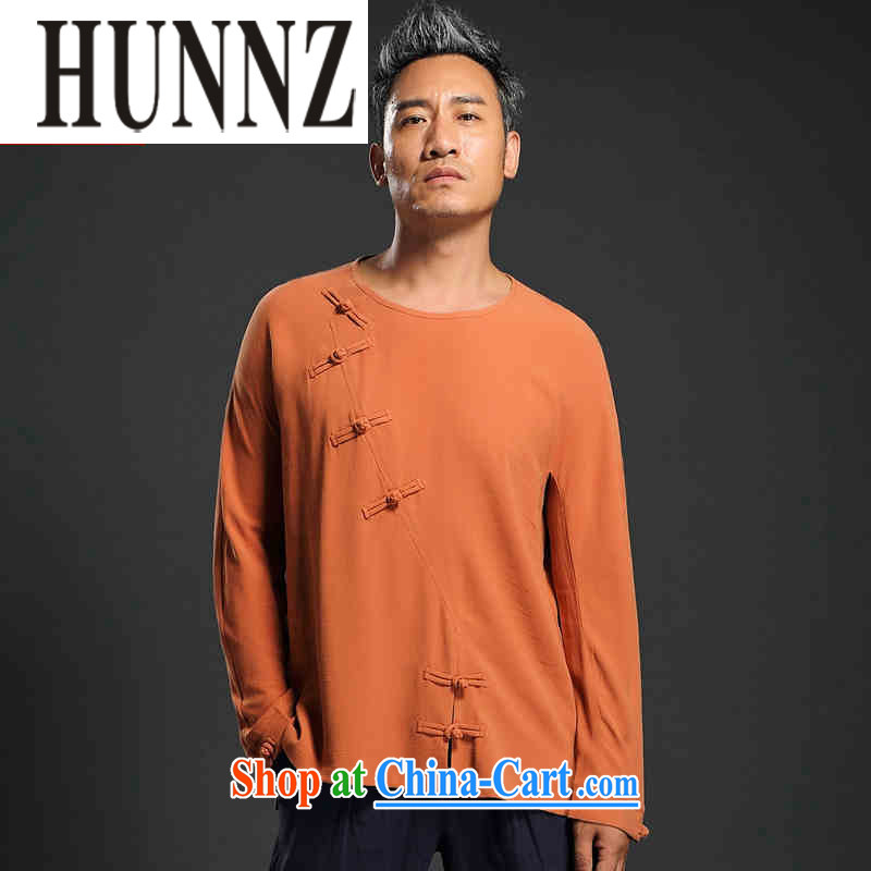 Products HUNNZ retro men's beauty Ethnic Wind linen long-sleeved clothing, stylish and improved China wind up for the charge-back shirt orange XXXXL, HUNNZ, shopping on the Internet