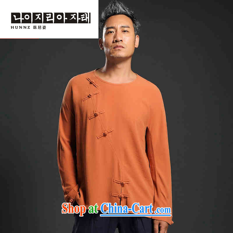 Products HANNIZI retro men's beauty Ethnic Wind linen long-sleeved Han-style improved China wind up for the charge-back shirt orange XXXXL