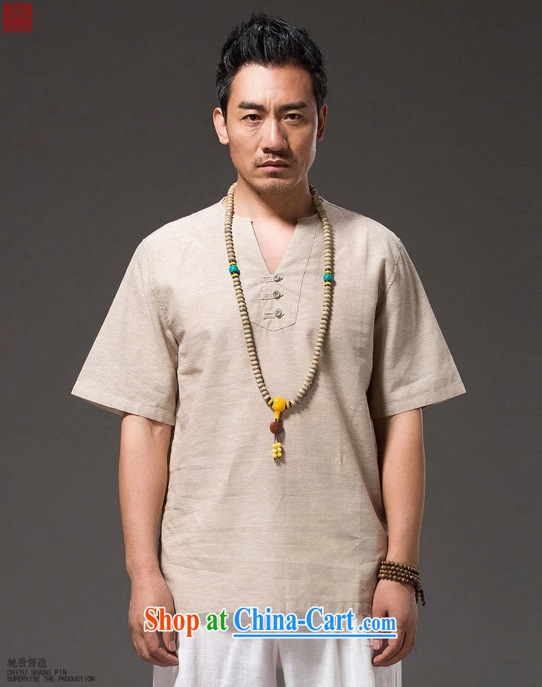 Internationally renowned Chinese clothing linen T shirts and loose V for China wind men's cotton Ma T shirt short-sleeve breathable summer Chinese Chinese ethnic unrest Cornhusk yellow 3XL pictures, price, brand platters! Elections are good character, the national distribution, so why buy now enjoy more preferential! Health