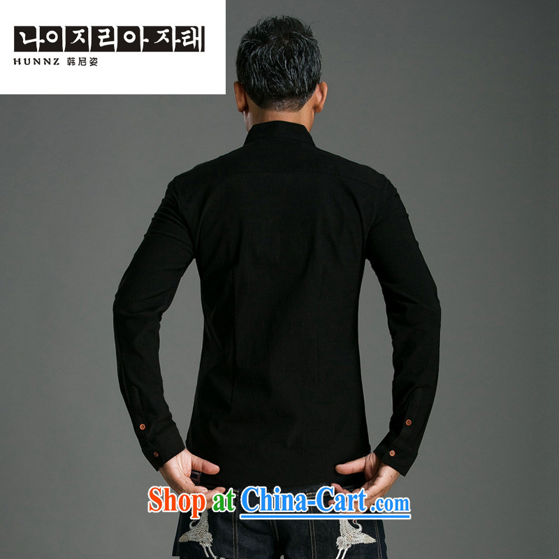Products HANNIZI China wind shirt men's linen solid color long-sleeved style China wind Chinese T-shirt ethnic wind male black XXXL small a code, Korea, (hannizi), shopping on the Internet